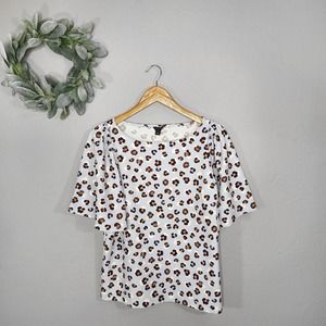 Ann Taylor Animal Print Flutter Sleeve Flowy Blouse